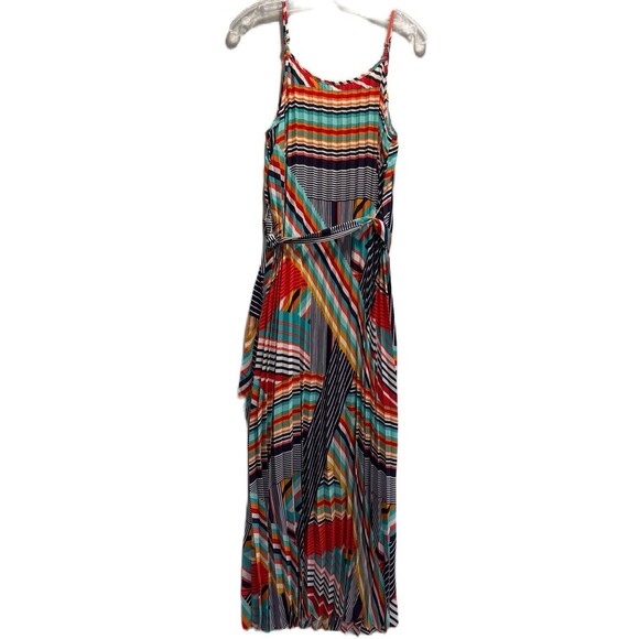 Skies Are Blue Pleated Multi-Color Spaghetti Strap Maxi Dress Women's Size Small - Picture 5 of 13